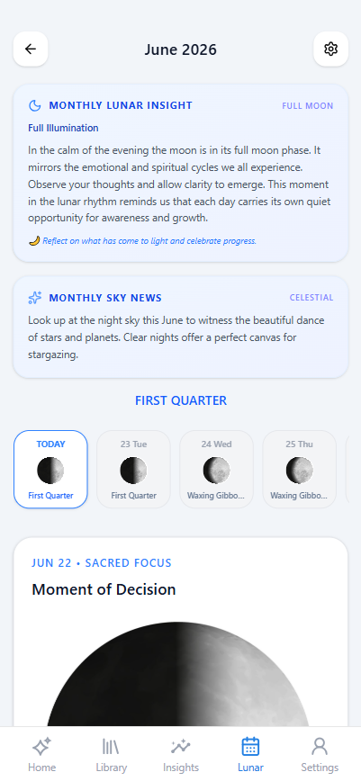 Sage Lunar Reflection Calendar screen